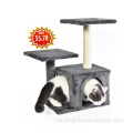 Jualan Besar Hanya 5.78 Dolar Grey Plush Kitten Wooden Houses Cat Climbing Scratching Post
